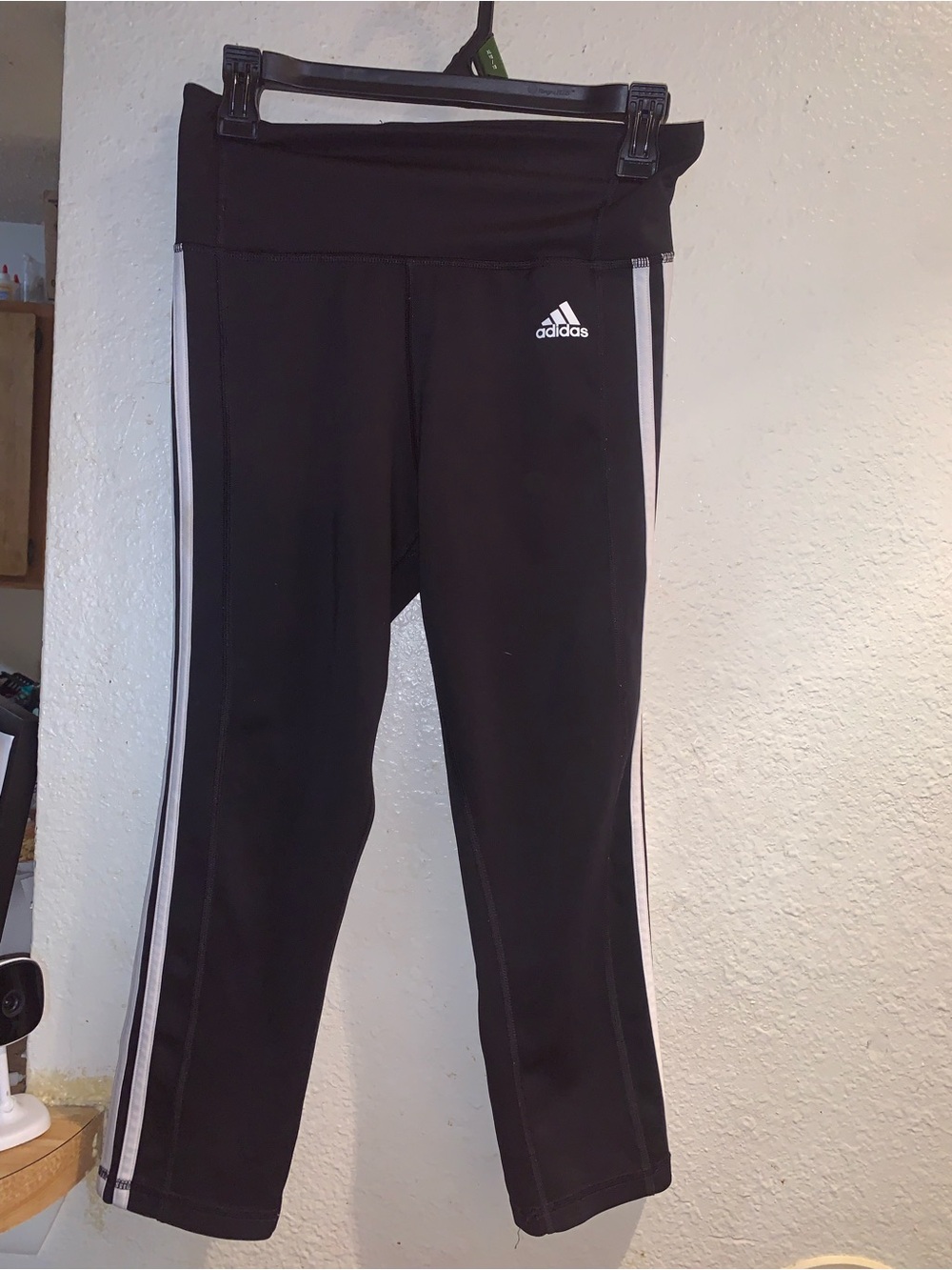 adidas Black Kids Leggings with White Side Stripes